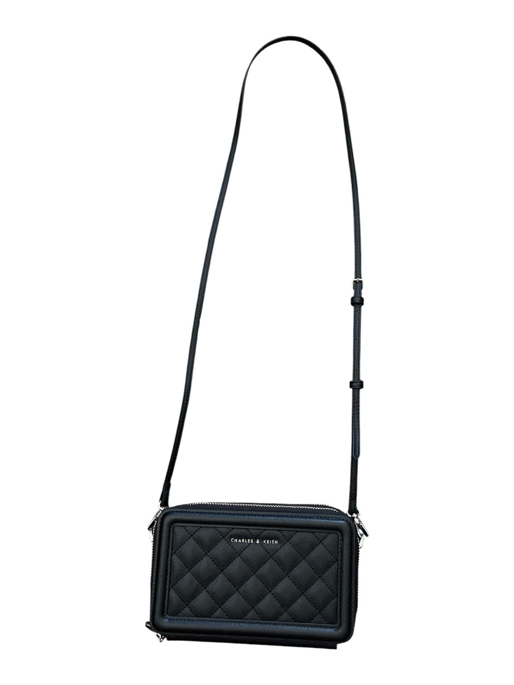 NWT Charles & Keith Quilted Boxy Long Wallet - Noir / Black (CK6-10840105) XS
